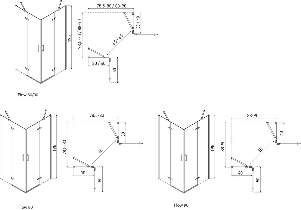 Kerra Cabină de duș pătrată Flow Black cu ușă batantă 80 cm Mobalis Homvera