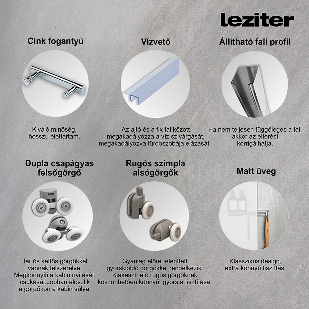 Leziter Cabină de duș pătrată Spirit Matt 80x80x194 cm cu cădiță de duș din acril armat Mobalis Homvera