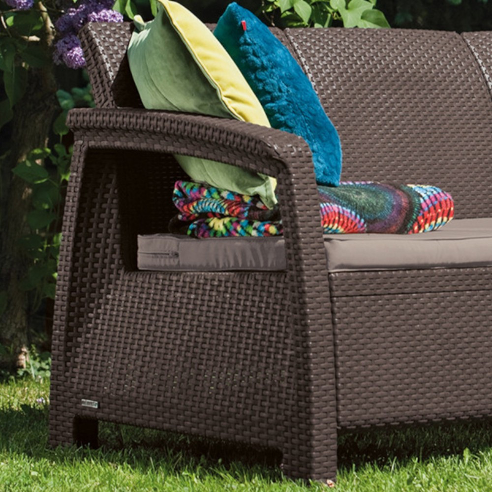 Curver Canapea extensibilă Corfu Max, maro cu perne taupe calde Mobalis Homvera