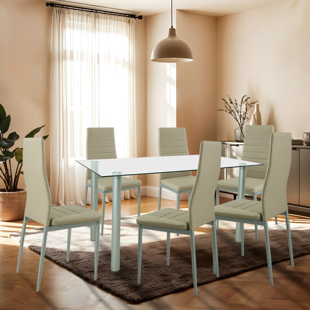 Leziter Set de masă Verna 6+1 bej-gri Mobalis Homvera