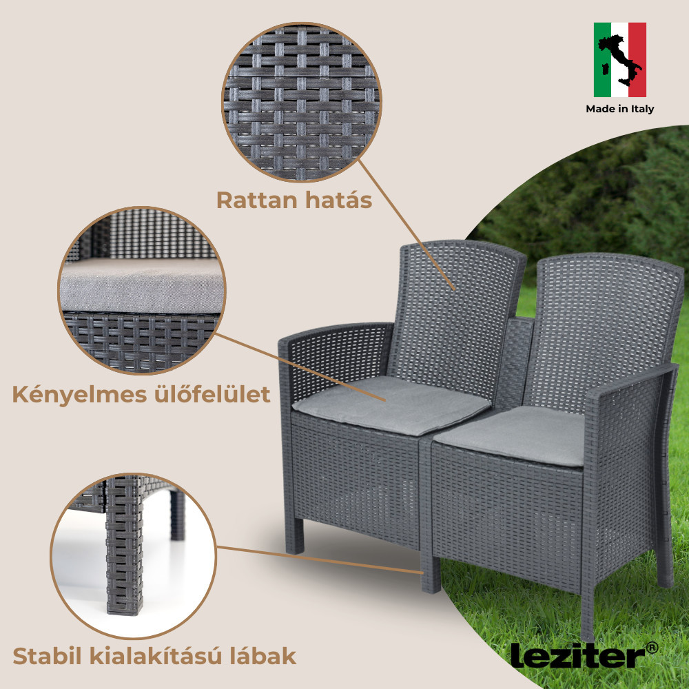 Leziter Canapea de grădină Lima cu 2 locuri, grafit Mobalis Homvera