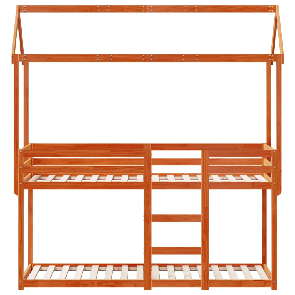 Pat supraetajat cu acoperiș maro ceruit 90x190cm lemn masiv pin GartenMobel Dekor