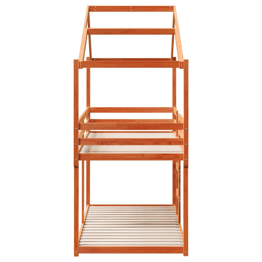 Pat supraetajat cu acoperiș maro ceruit 90x190cm lemn masiv pin GartenMobel Dekor