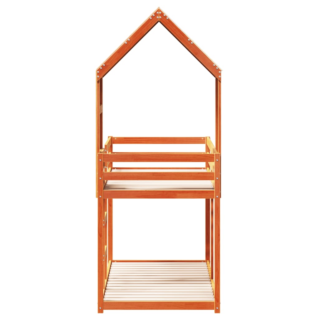 Pat supraetajat cu acoperiș maro ceruit 90x200cm lemn masiv pin GartenMobel Dekor