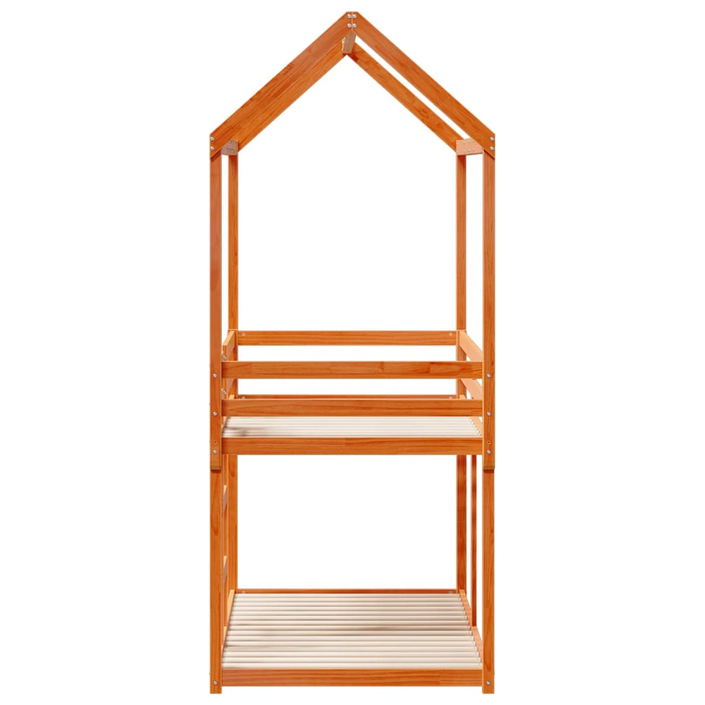 Pat supraetajat cu acoperiș maro ceruit 90x190cm lemn masiv pin GartenMobel Dekor