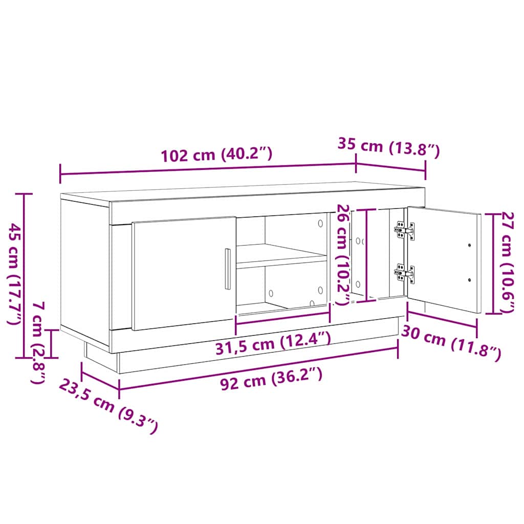 Cabinet TV Stejar Negru 102 x 35 x 45 cm Lemn compozit GartenMobel Dekor