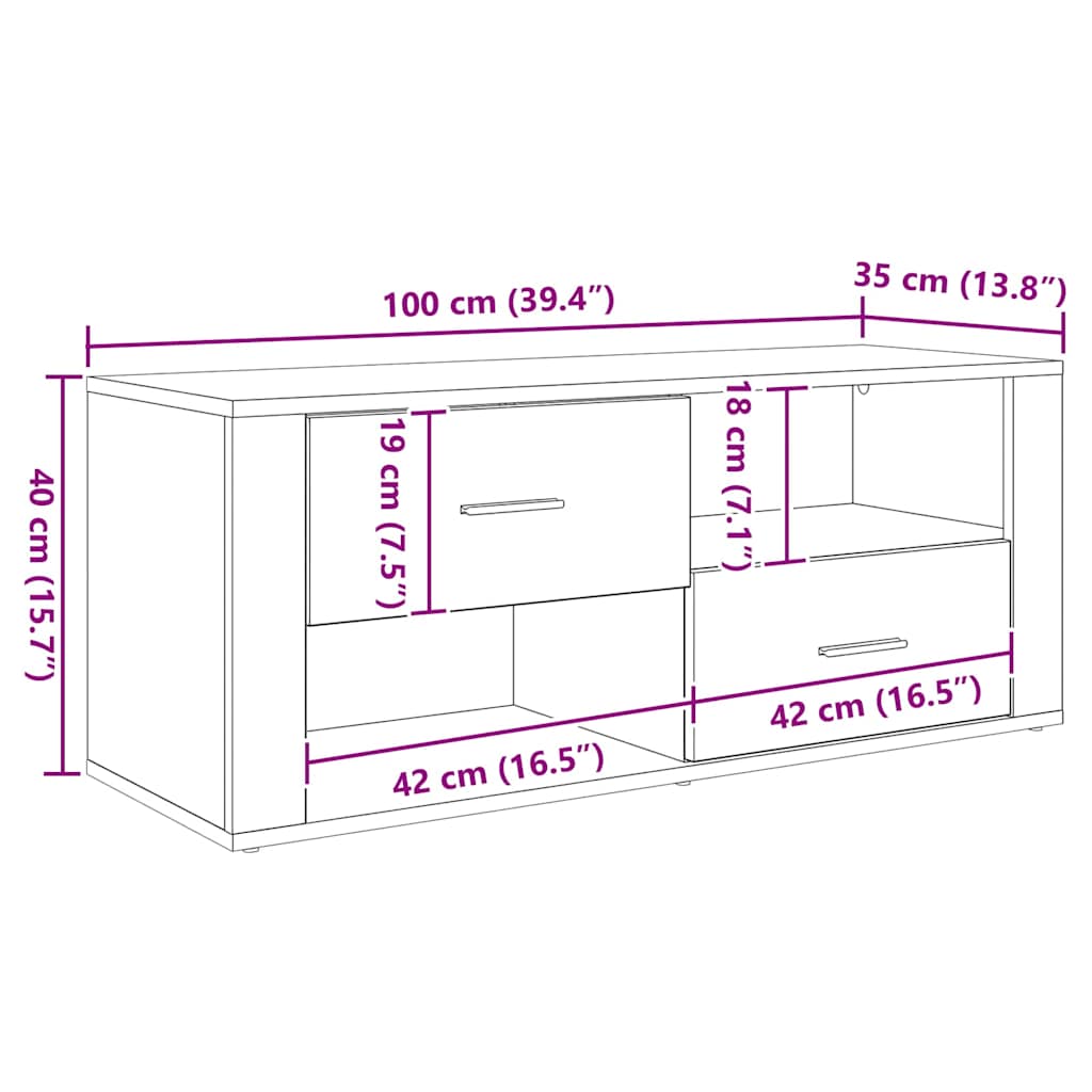 Cabinet TV Stejar Artizanal 100 x 35 x 40 cm Lemn compozit GartenMobel Dekor