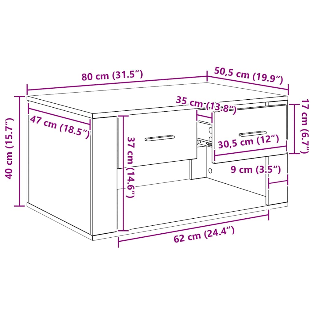 Masă de cafea Stejar Artizanal 80 x 50 x 40 cm Lemn compozit GartenMobel Dekor