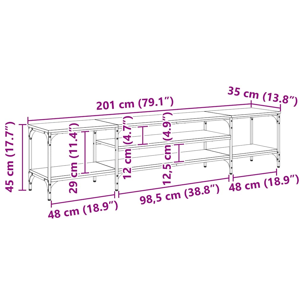 Cabinet TV Lemn Vechi 201 x 35 x 45 cm Lemn Ingineresc și Fier GartenMobel Dekor