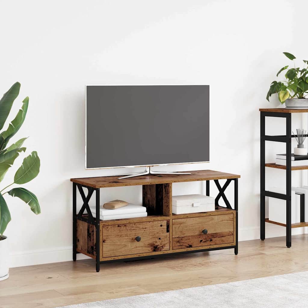 Cabinet TV Lemn Vechi 90 x 33 x 45 cm Lemn ingineresc și oțel GartenMobel Dekor