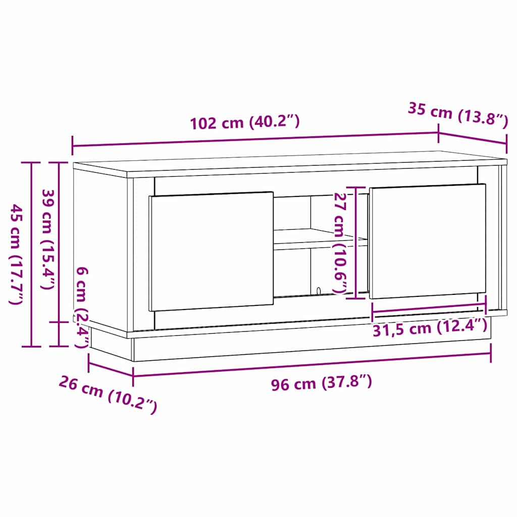 Cabinet TV Stejar Artizanal 102 x 35 x 45 cm Lemn compozit GartenMobel Dekor