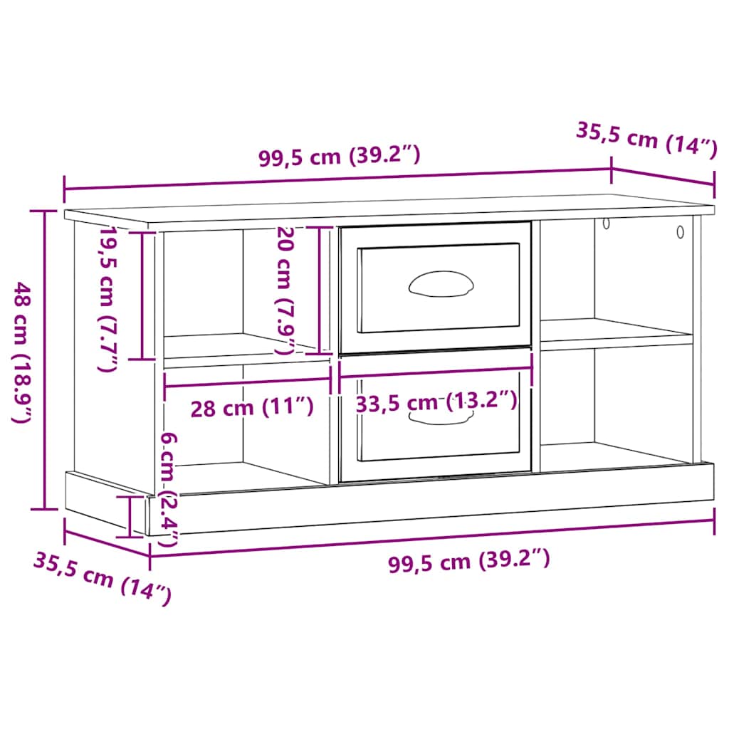 Cabinet TV Stejar Negru 99,5 x 35,5 x 48 cm Lemn compozit GartenMobel Dekor