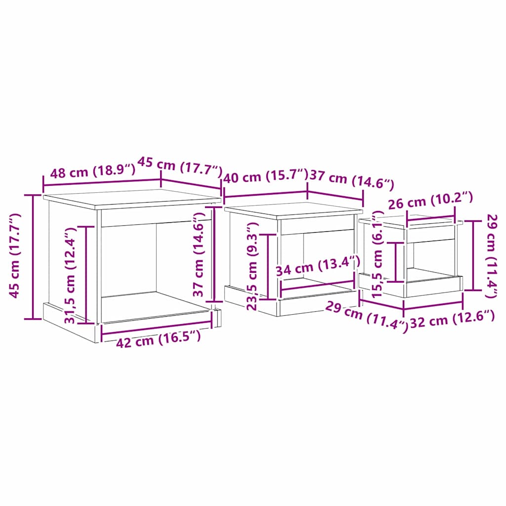 Masă de cafea 3 pcs Stejar Artizanal Lemn compozit GartenMobel Dekor