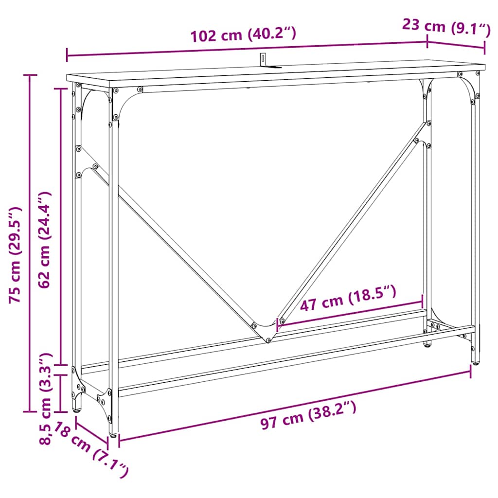 Masă de consolă Lemn vechi 102 x 22.5 x 75 cm Lemn compozit GartenMobel Dekor