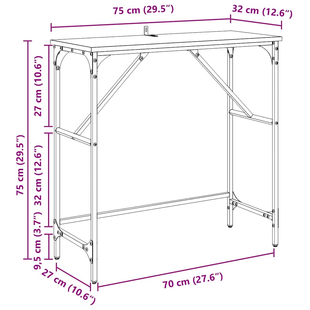 Masă de consolă Lemn vechi 75 x 32 x 75 cm Lemn compozit GartenMobel Dekor