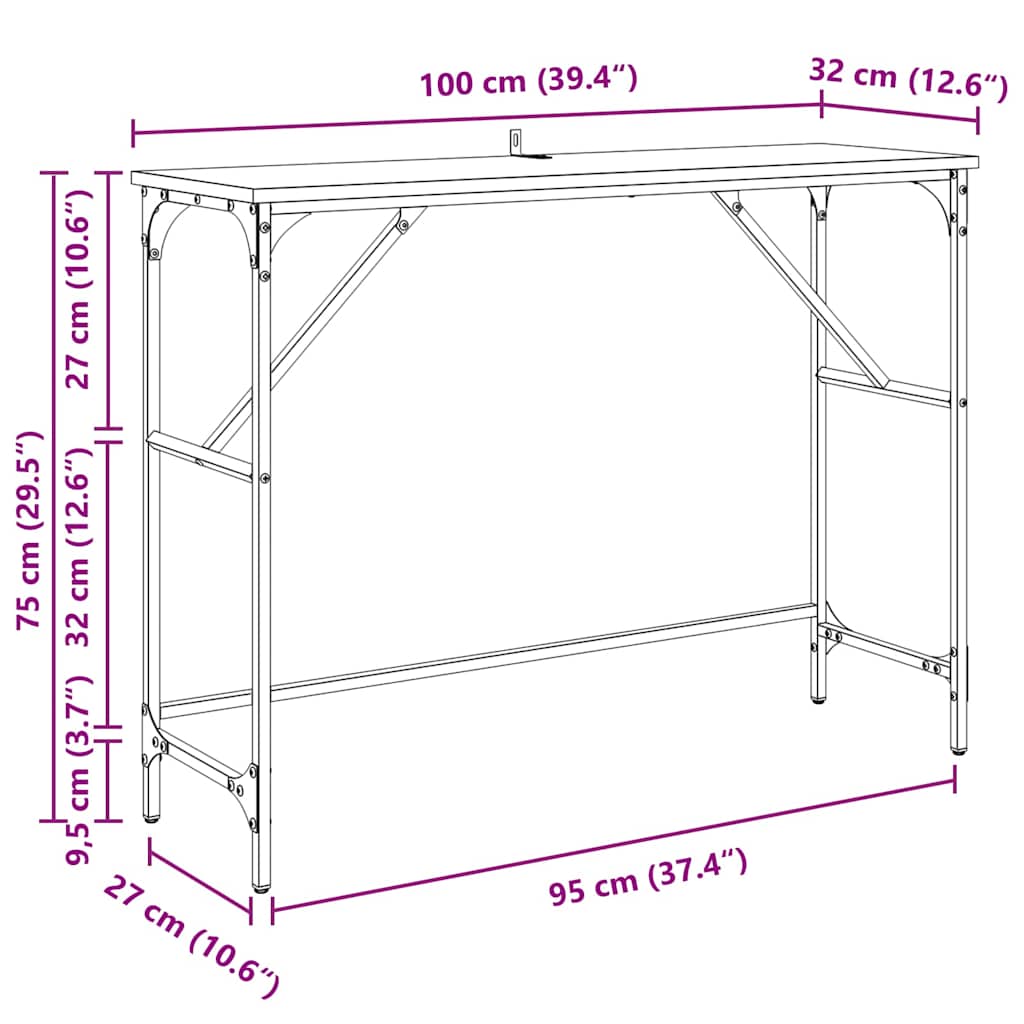 Masă de consolă Stejar Artizanal 100 x 32 x 75 cm Lemn compozit GartenMobel Dekor
