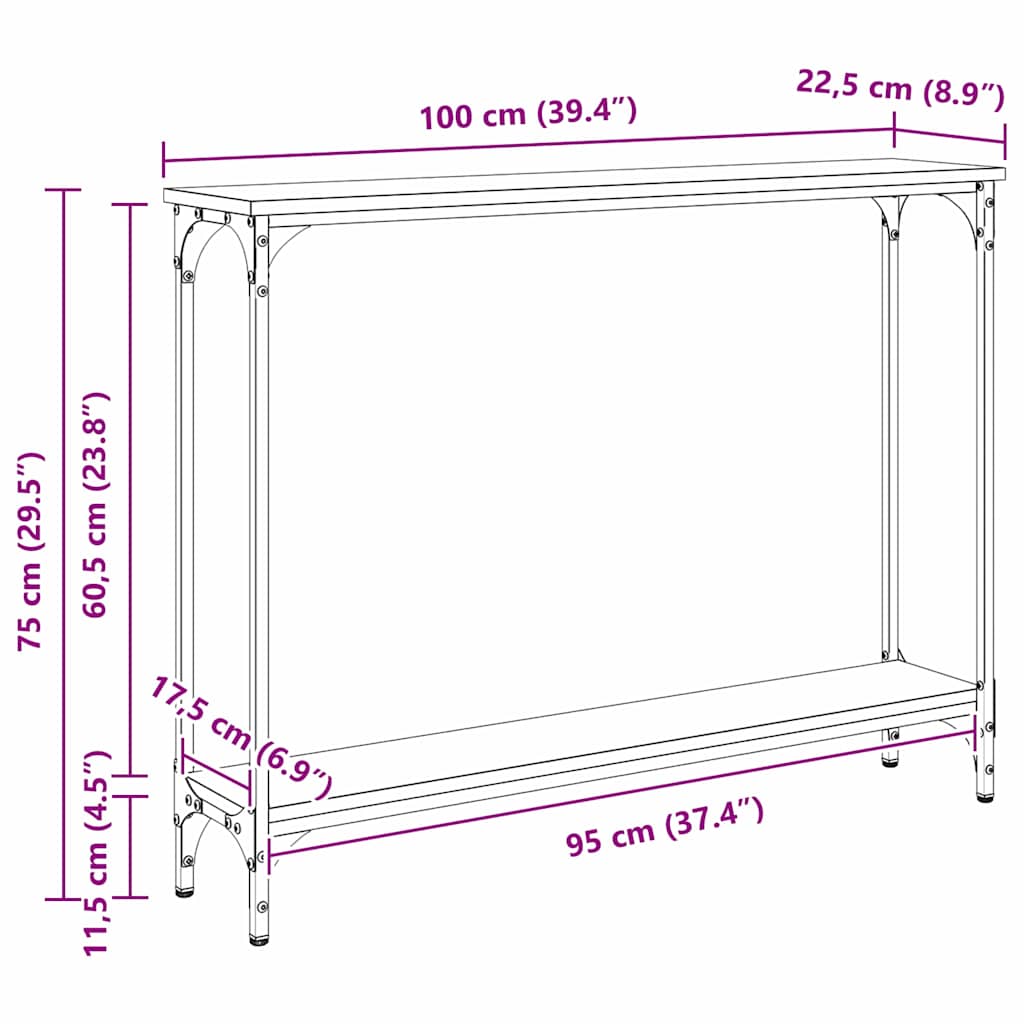 Masă de consolă Stejar Negru 102 x 23 x 15.5 cm Lemn compozit GartenMobel Dekor