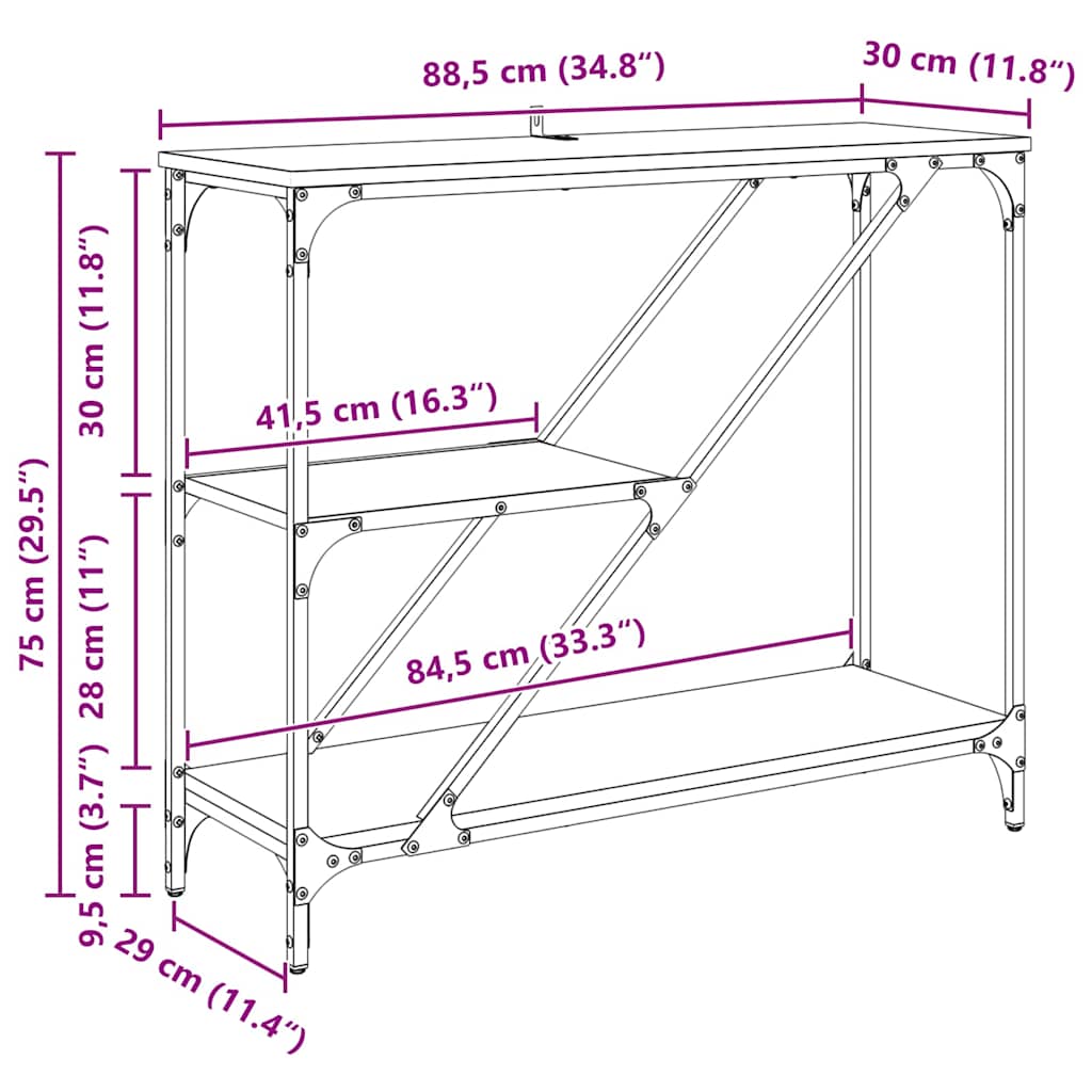 Masă de consolă Stejar Negru 88,5 x 30 x 75 cm Lemn compozit GartenMobel Dekor