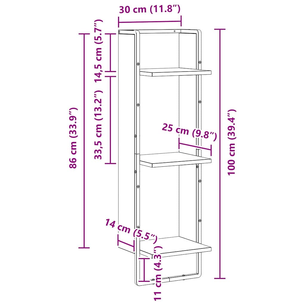 Raft de perete Stejar Negru 30 x 25 x 100 cm Lemn compozit GartenMobel Dekor