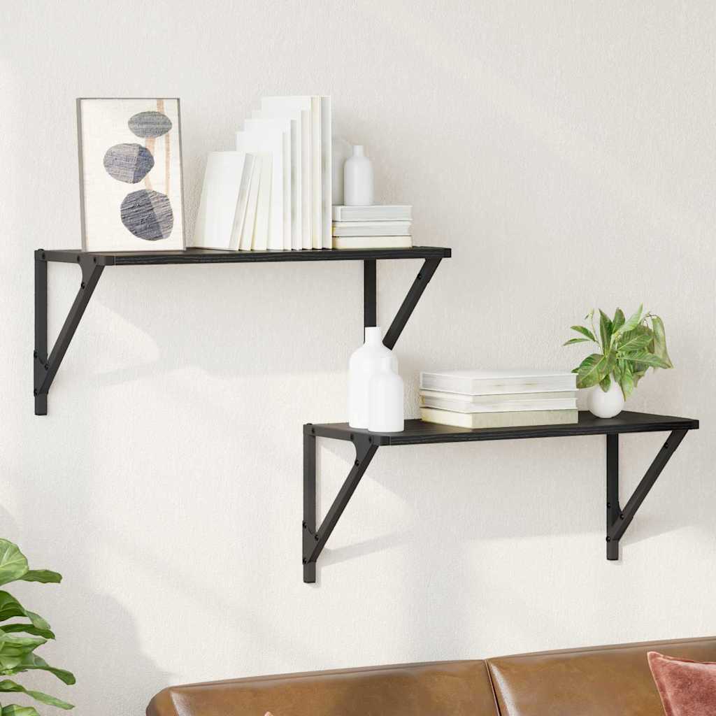 Șemele de perete cu raft 2 pcs Stejar Negru 60 x 25 x 25,5 cm GartenMobel Dekor