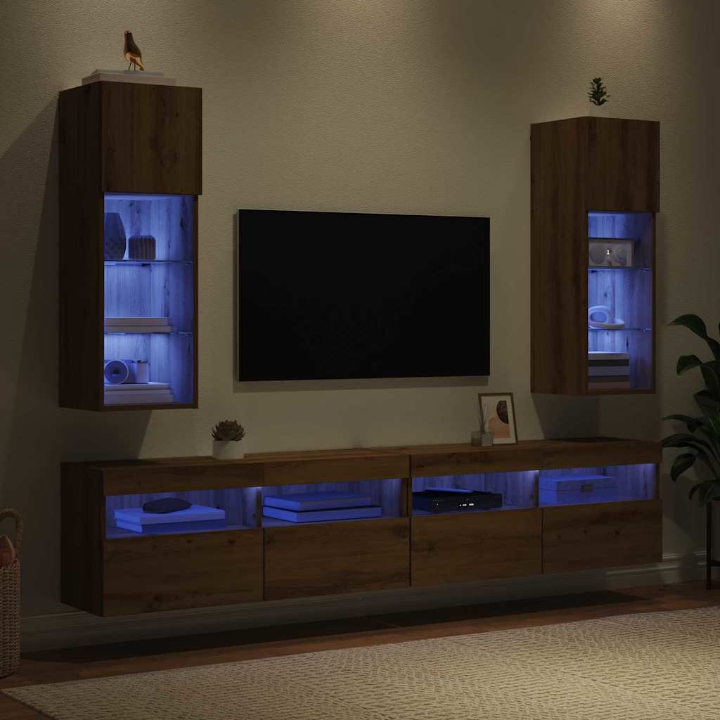 Șifonieri pentru TV montate pe perete 2 pcs Stejar Artizanal GartenMobel Dekor