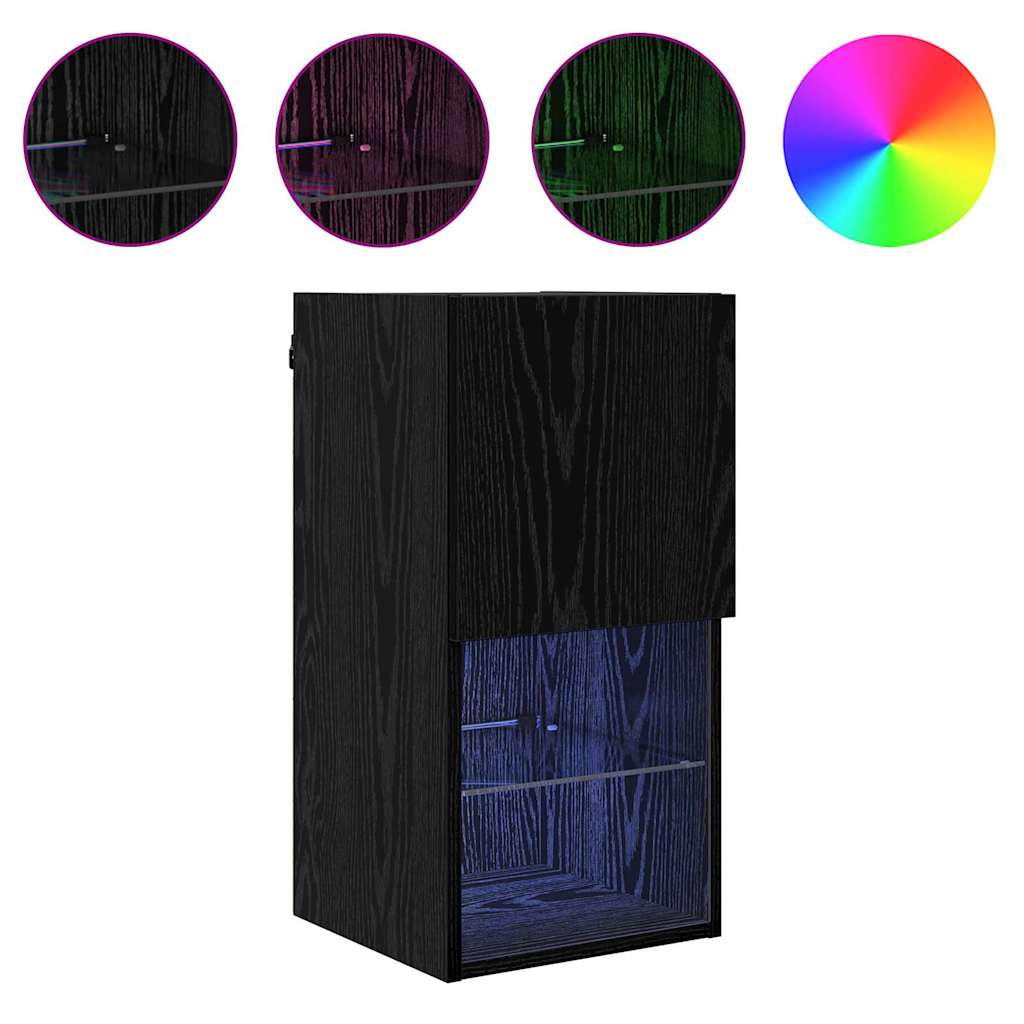 Șifonieri pentru TV montate pe perete 2 pcs Stejar Negru GartenMobel Dekor