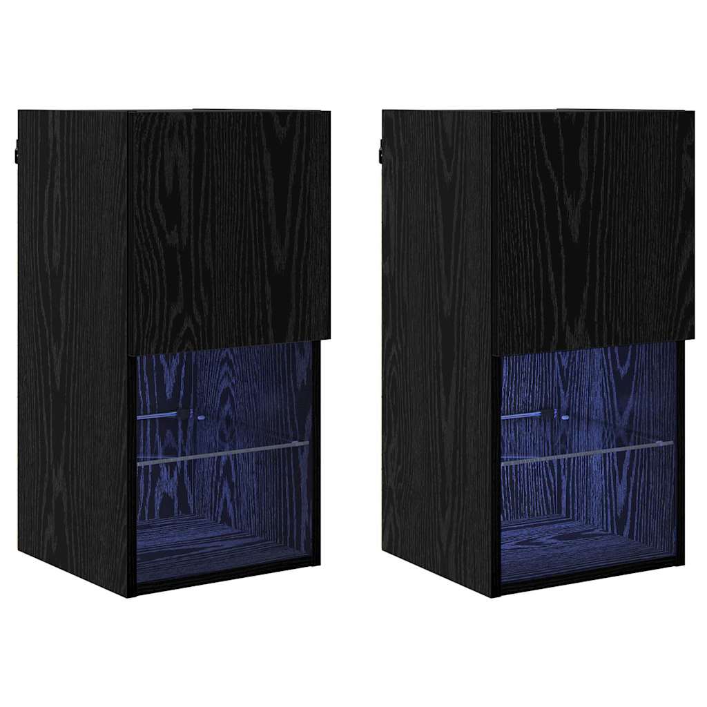 Șifonieri pentru TV montate pe perete 2 pcs Stejar Negru GartenMobel Dekor