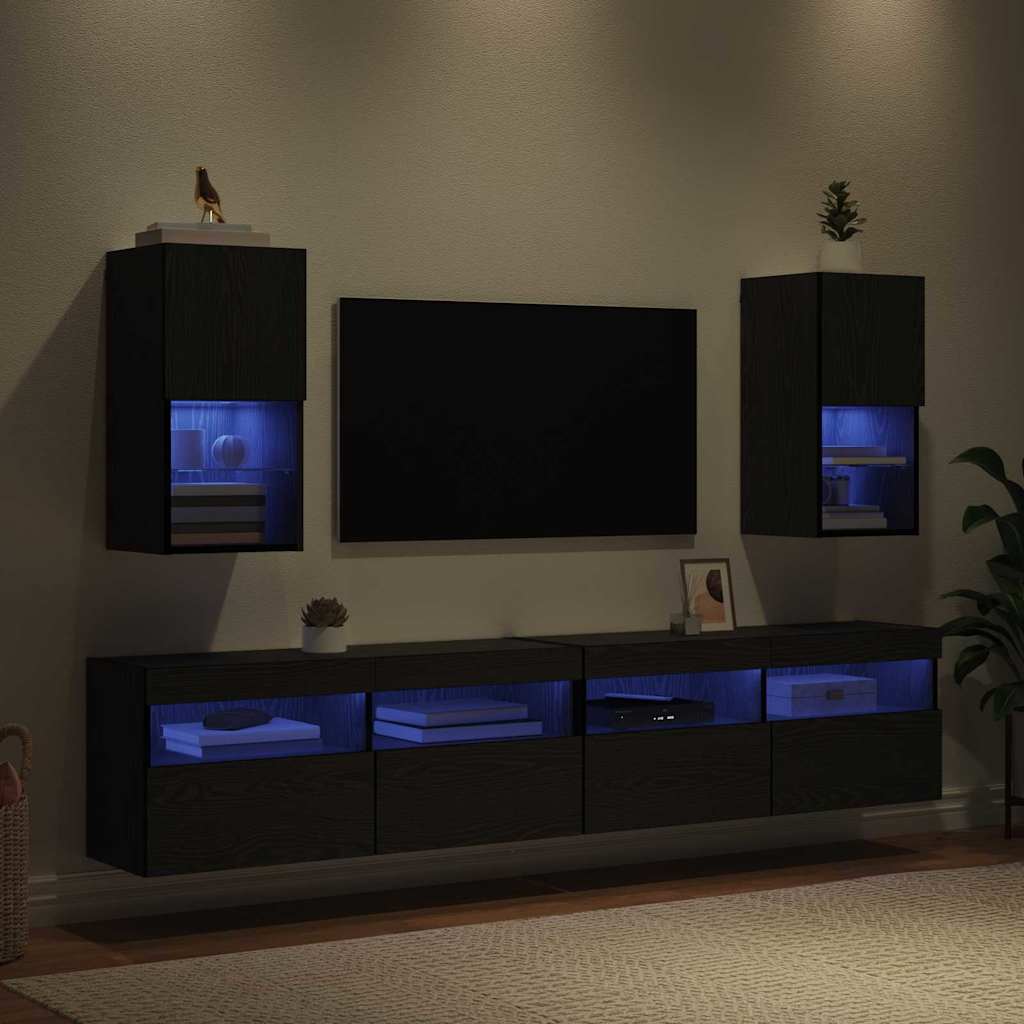 Șifonieri pentru TV montate pe perete 2 pcs Stejar Negru GartenMobel Dekor