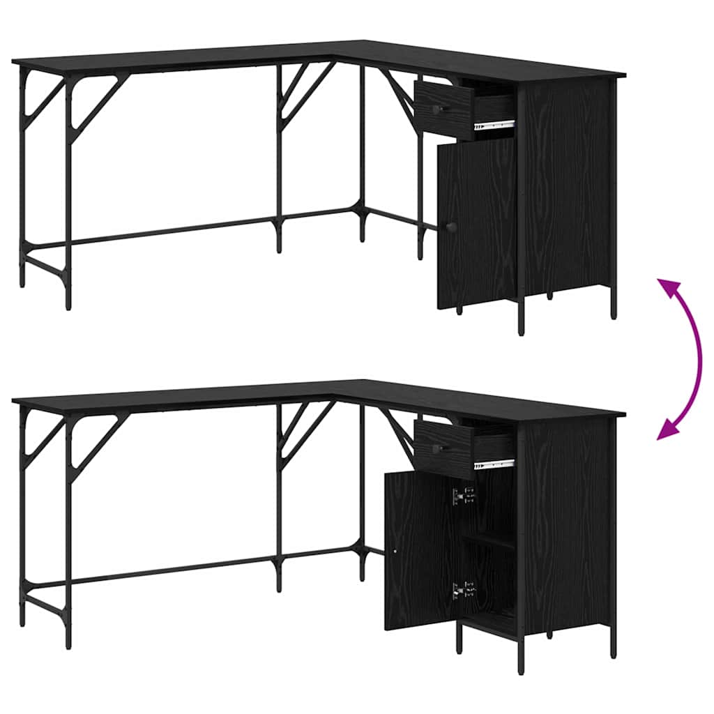 Birou Stejar Negru 141 x 141 x 75 cm Lemn compozit GartenMobel Dekor