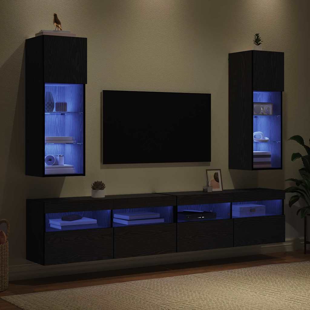 Șifonieri pentru TV montate pe perete 2 pcs Stejar Negru GartenMobel Dekor