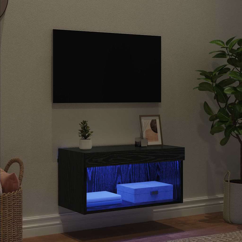 Cabinet TV Pe perete Stejar Negru 60 x 30 x 30 cm Lemn compozit GartenMobel Dekor