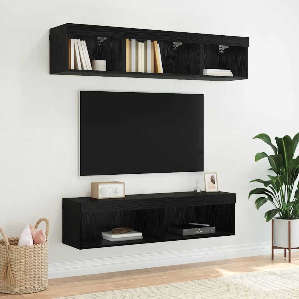 Cabinet TV Pe perete Stejar Negru 60 x 30 x 30 cm Lemn compozit GartenMobel Dekor