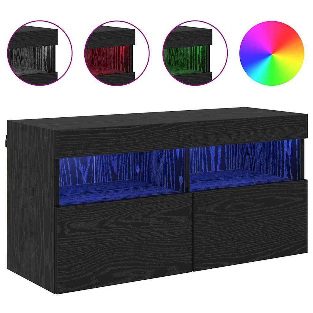 Dulap TV de perete Stejar Negru 80 x 30 x 40 cm Lemn compozit GartenMobel Dekor