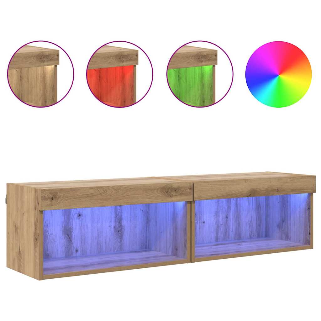 Dulapuri TV Pe perete 2 pcs Stejar Artizanal 60 x 30 x 30 cm GartenMobel Dekor