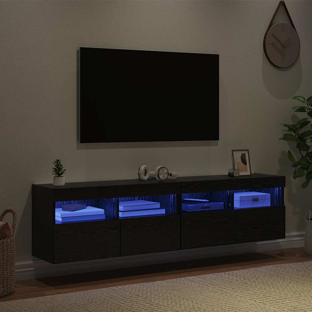 Dulapuri pentru TV Pe perete 2 pcs Stejar Negru 80 x 30 x 40 cm GartenMobel Dekor