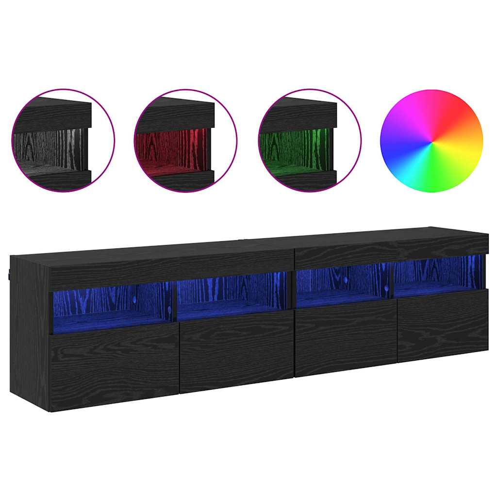 Dulapuri pentru TV Pe perete 2 pcs Stejar Negru 80 x 30 x 40 cm GartenMobel Dekor