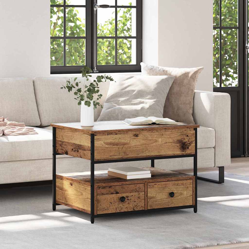 Masă de cafea cu sertar Lemn vechi 70x50x50cm Lemn compozit GartenMobel Dekor