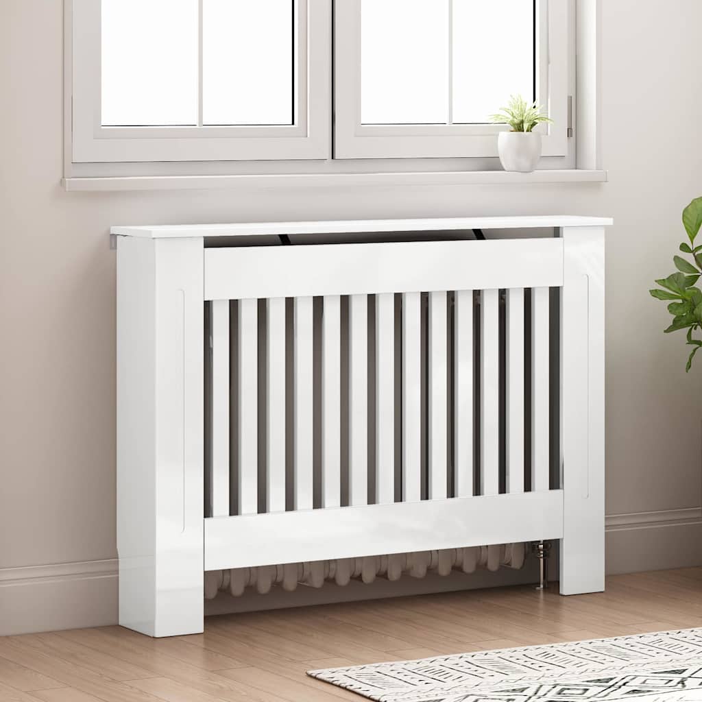 Capac pentru radiator Alb lucios 112 x 19 x 81,5 cm GartenMobel Dekor