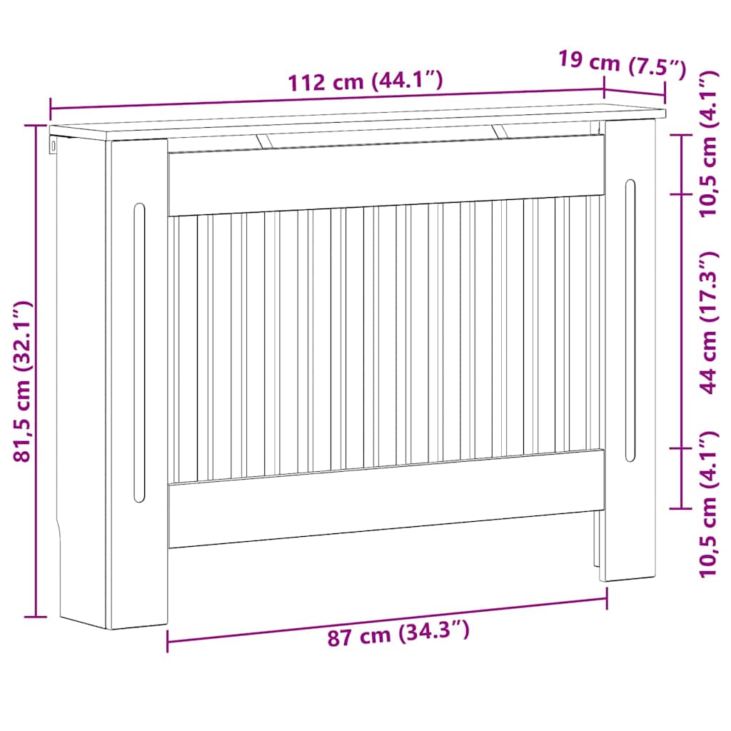 Capac pentru radiator Alb lucios 112 x 19 x 81,5 cm GartenMobel Dekor