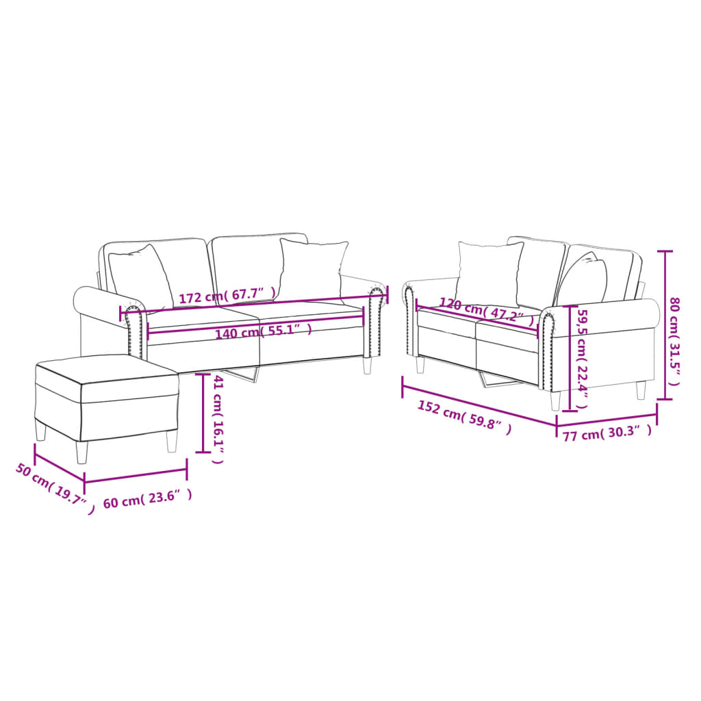 Set de canapele cu perne, 3 piese, cappuccino, piele ecologică GartenMobel Dekor