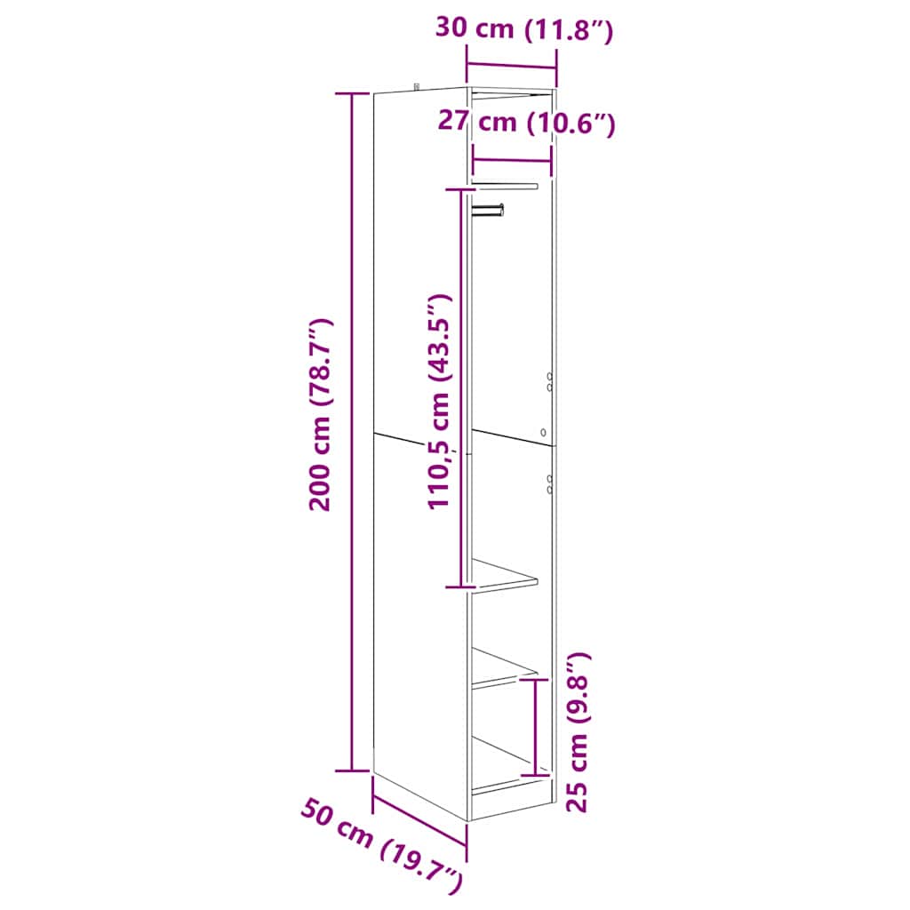 Dulap cu raft Stejar Negru 50 x 30 x 200 cm Lemn compozit GartenMobel Dekor