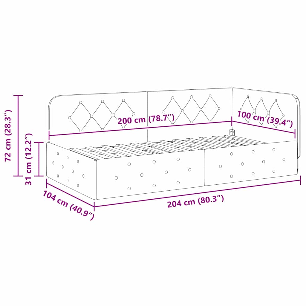 Cadru de pat colțar cu headboard albastru 100 x 200 cm Catifea GartenMobel Dekor
