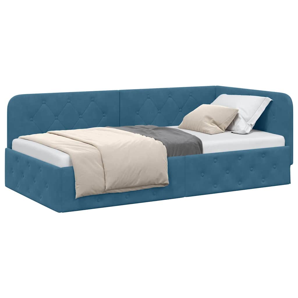 Cadru de pat colțar cu headboard albastru 100 x 200 cm Catifea GartenMobel Dekor
