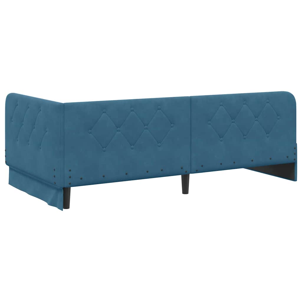 Cadru de pat colțar cu headboard albastru 100 x 200 cm Catifea GartenMobel Dekor