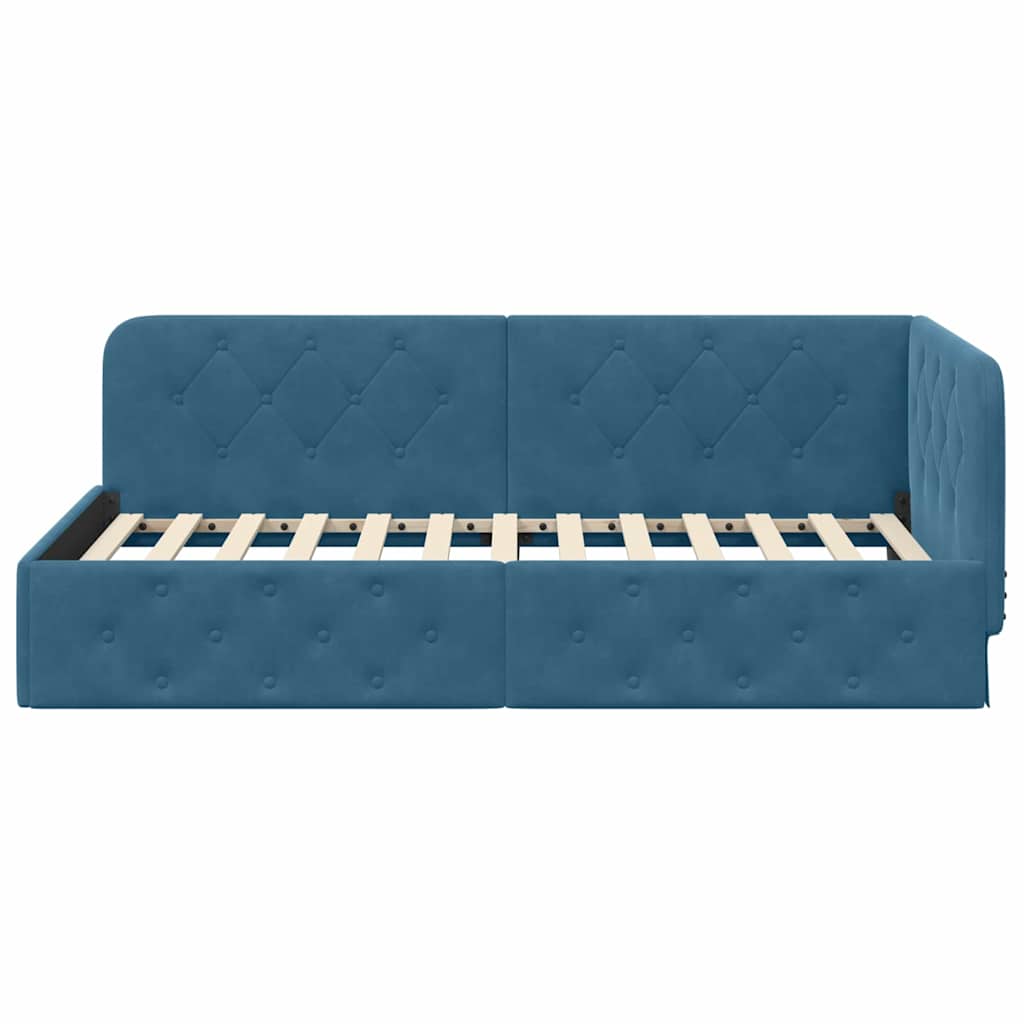 Cadru de pat colțar cu headboard albastru 100 x 200 cm Catifea GartenMobel Dekor