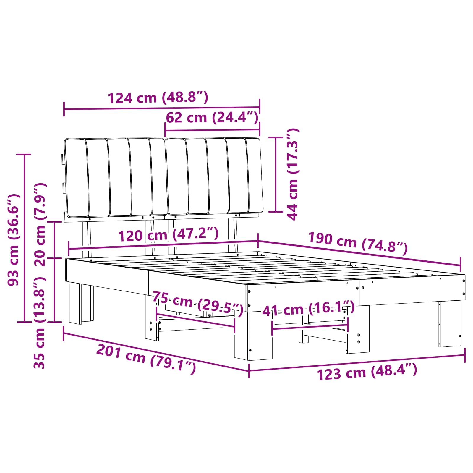 Cadru de pat cu tăblie tapițată cu headboard Negru 120 x 190 cm GartenMobel Dekor