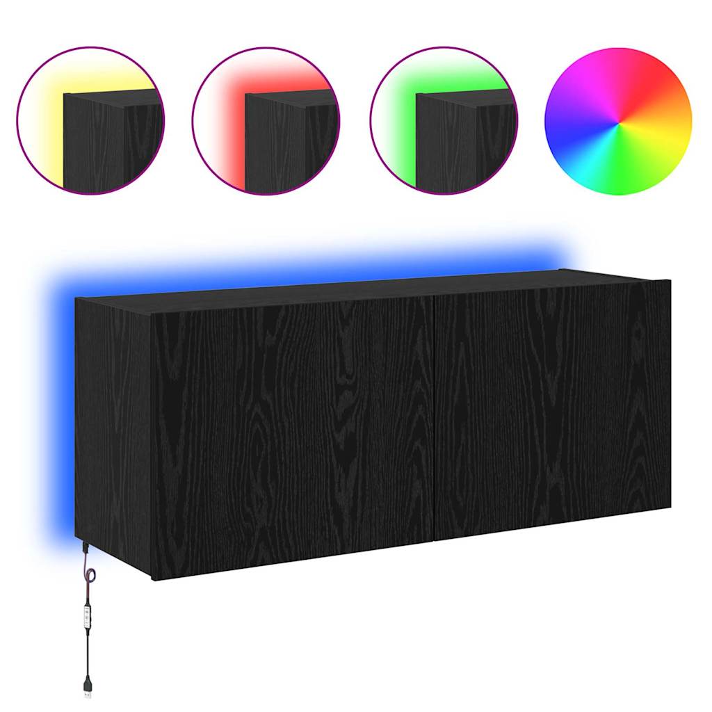 Dulap TV de perete Stejar Negru 100 x 35 x 41 cm Lemn compozit GartenMobel Dekor