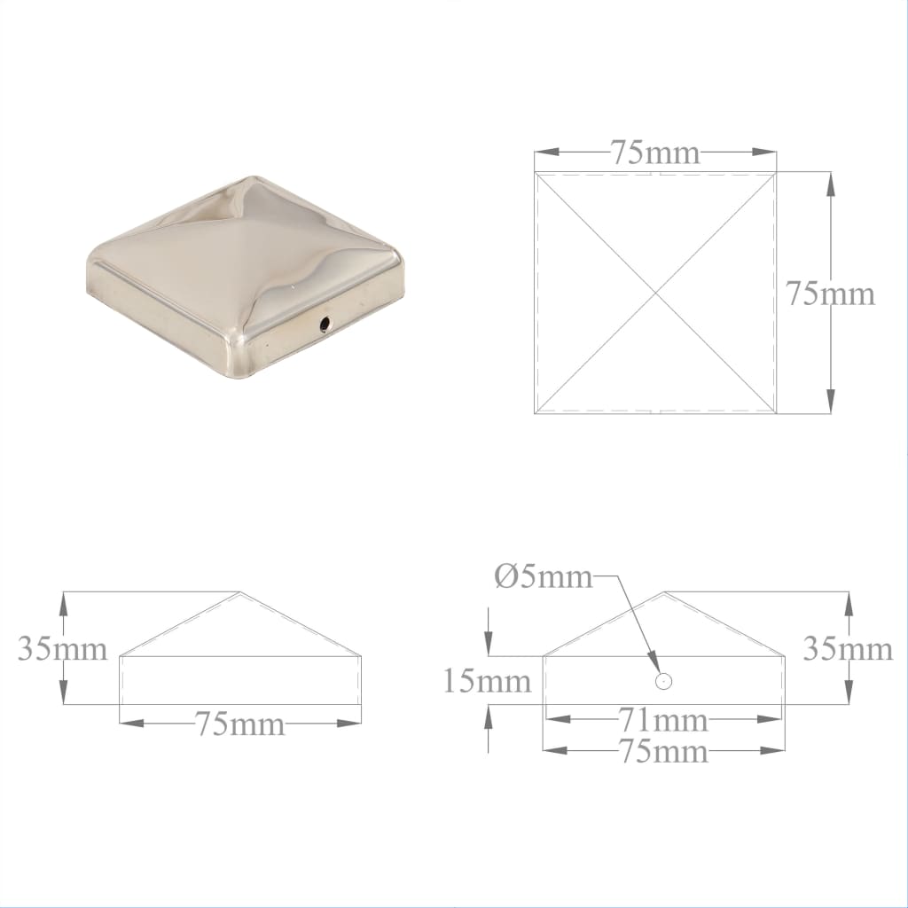 Capace stalpi de gard piramidă 6 buc. 71x71 mm oțel inoxidabil GartenMobel Dekor