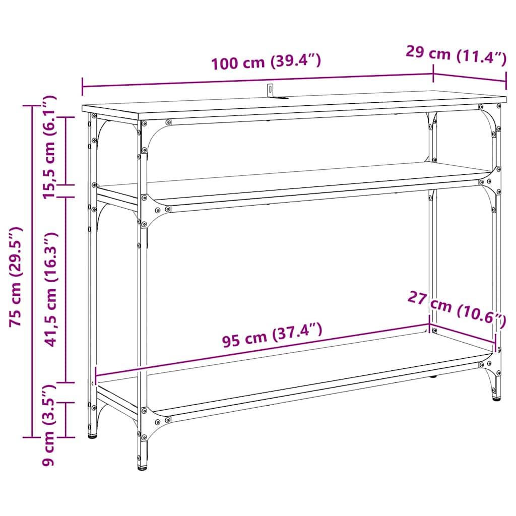 Masă de consolă Stejar Negru 100 x 29 x 75 cm Lemn compozit GartenMobel Dekor