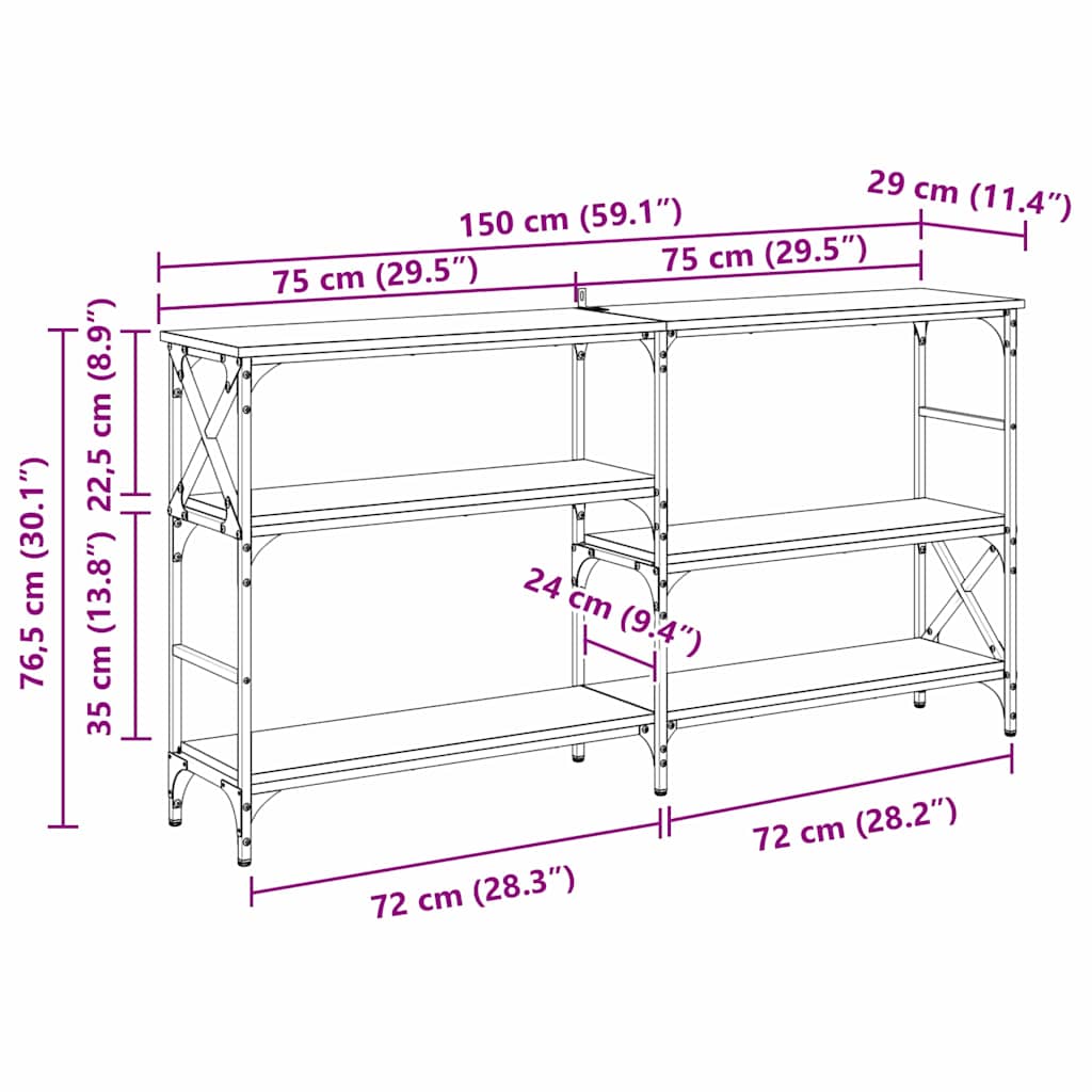 Masă de consolă Stejar negru 150 x 29 x 76.5 cm Lemn compozit GartenMobel Dekor